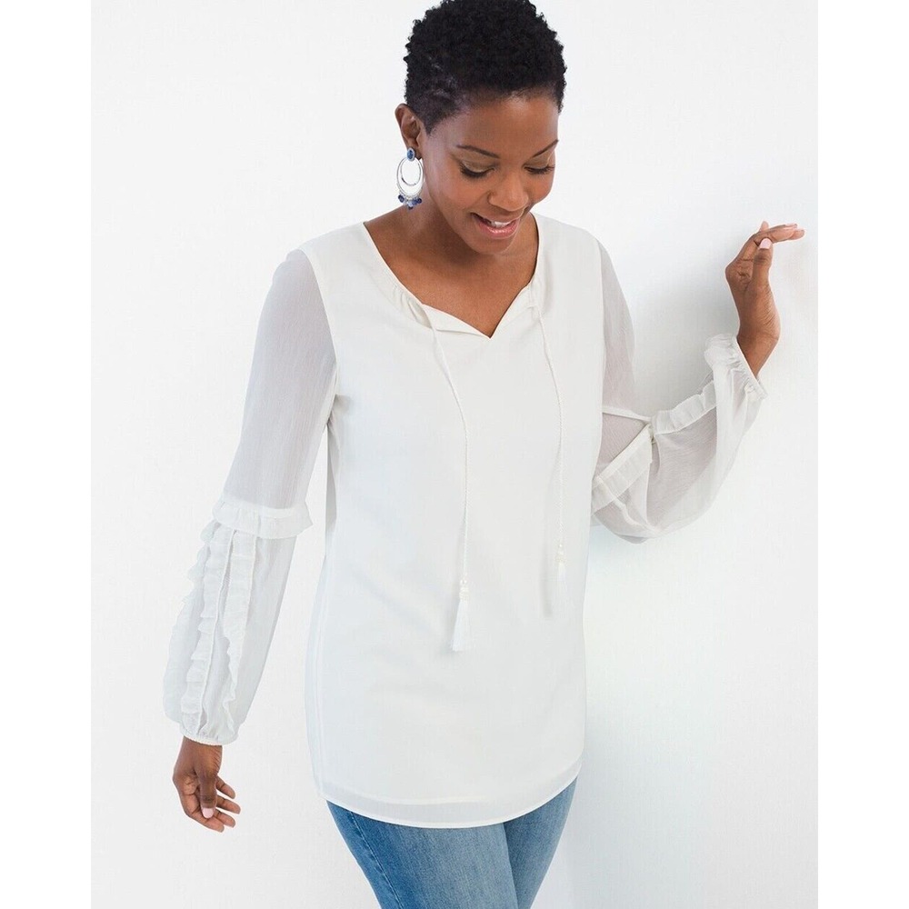 Chico's Women's Ruffled Long-Sleeve Blouse Top‎